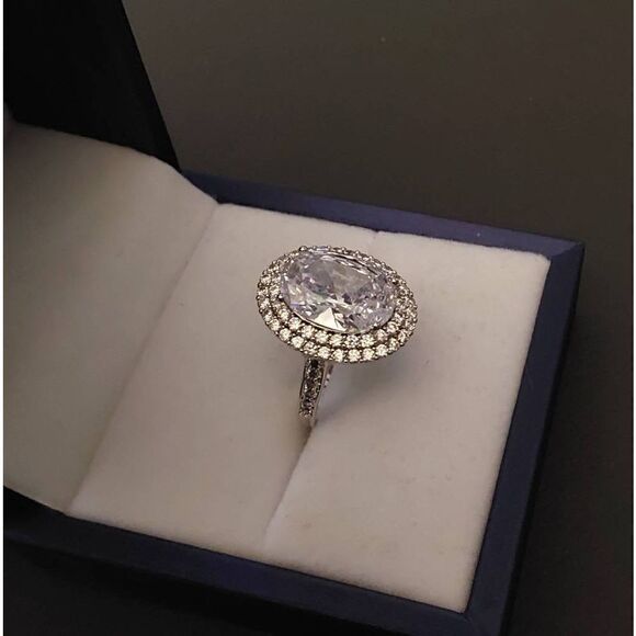 NEW~5.75 Ct. Oval & Round Cut Sim Diamond Double Halo Engagement/Bridal Ring #8 - Picture 2 of 3